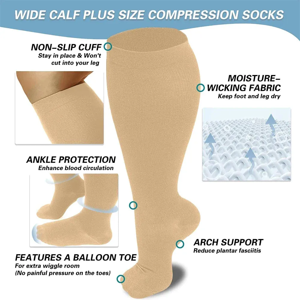 1pair Plus Size Sports Running Compression Socks for Men Women