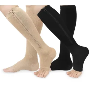 2pcs/pair Zipper Compression Open Toe Stockings for Women Men Walking, Running, Cycling