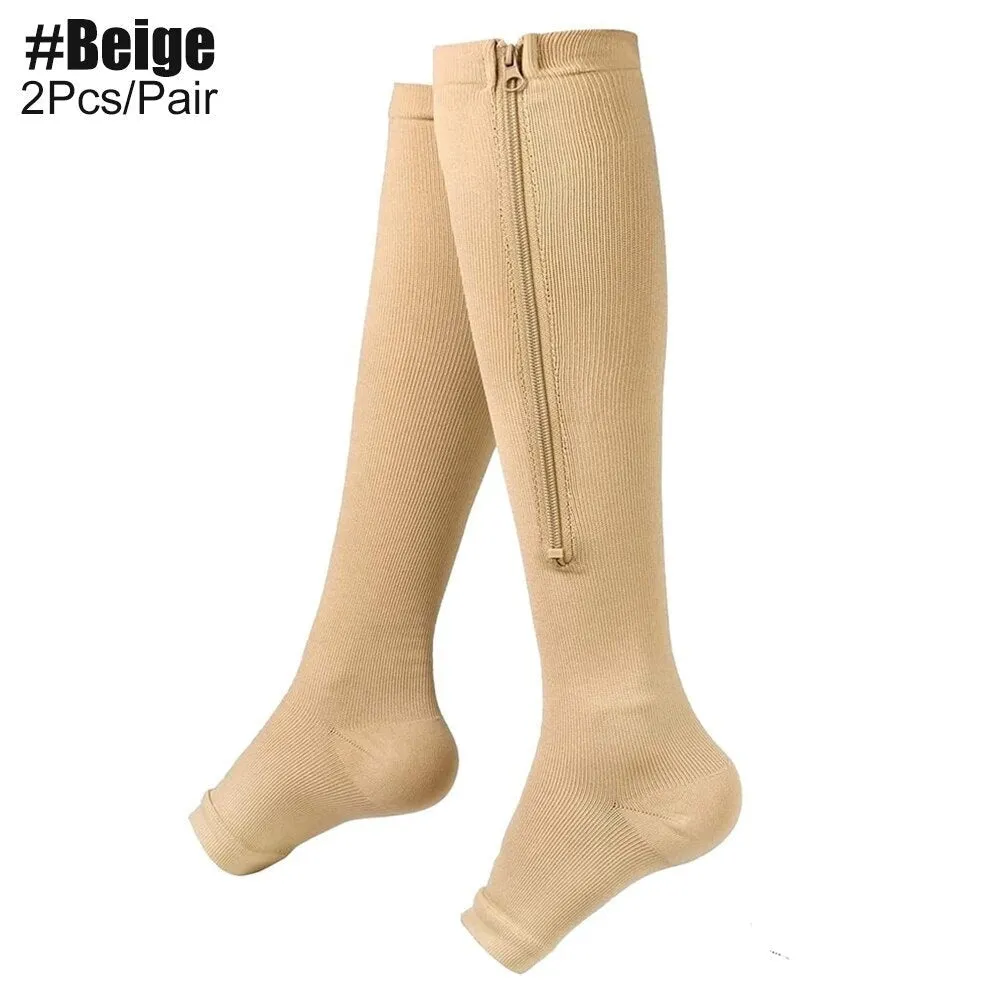 2pcs/pair Zipper Compression Open Toe Stockings for Women Men Walking, Running, Cycling