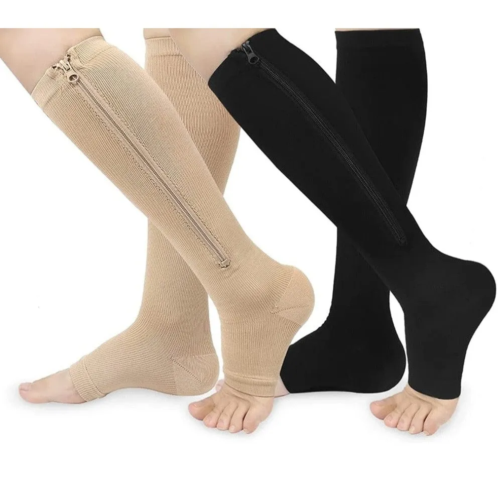 2pcs/pair Zipper Compression Open Toe Stockings for Women Men Walking, Running, Cycling