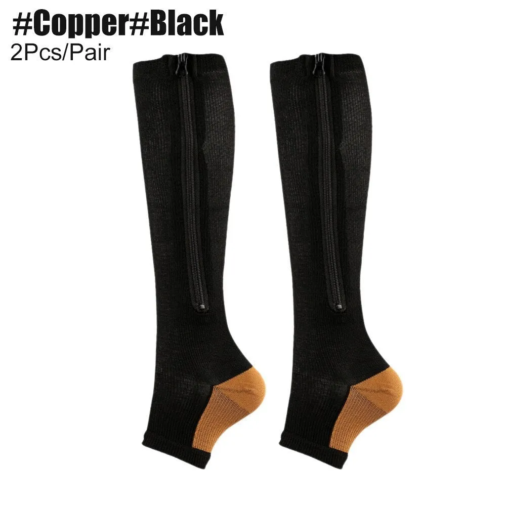 2pcs/pair Zipper Compression Open Toe Stockings for Women Men Walking, Running, Cycling