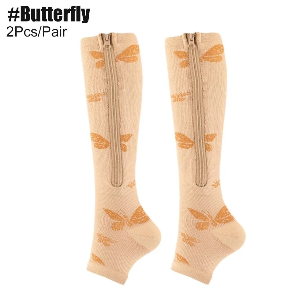 2pcs/pair Zipper Compression Open Toe Stockings for Women Men Walking, Running, Cycling