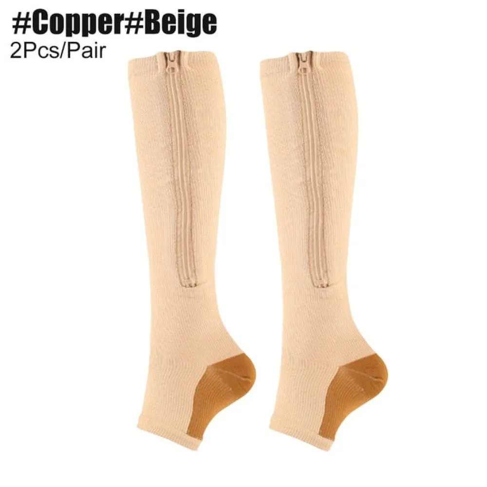 2pcs/pair Zipper Compression Open Toe Stockings for Women Men Walking, Running, Cycling
