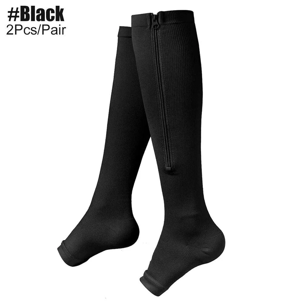 2pcs/pair Zipper Compression Open Toe Stockings for Women Men Walking, Running, Cycling