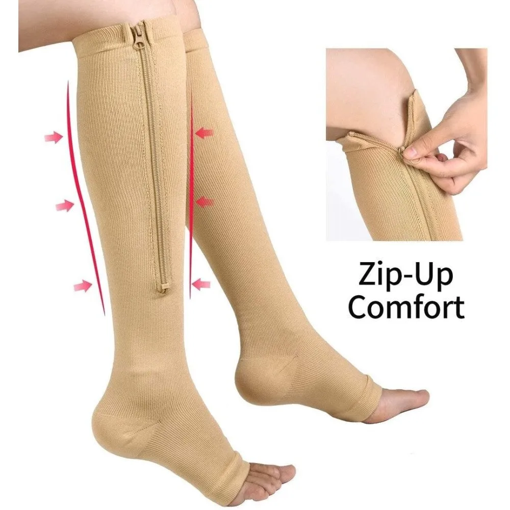 2pcs/pair Zipper Compression Open Toe Stockings for Women Men Walking, Running, Cycling
