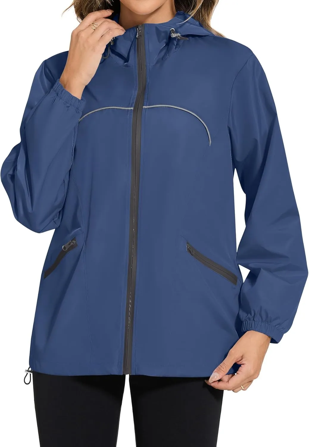 Avoogue Waterproof Jacket with Hood Packable Raincoats for Women Reflective Jacket Windbreaker