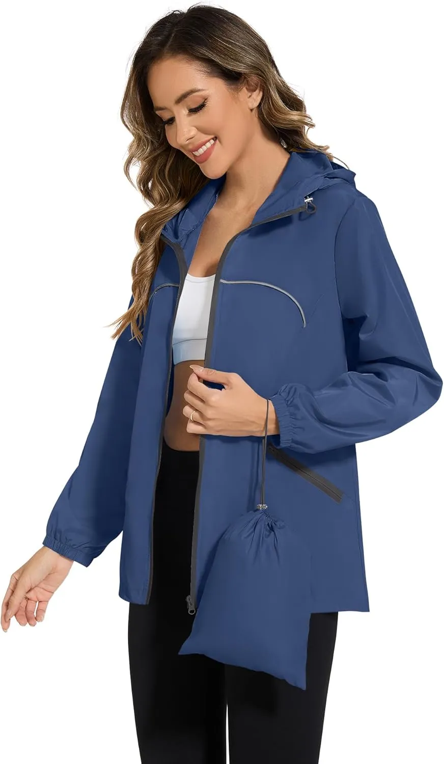 Avoogue Waterproof Jacket with Hood Packable Raincoats for Women Reflective Jacket Windbreaker