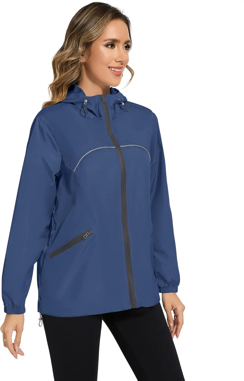 Avoogue Waterproof Jacket with Hood Packable Raincoats for Women Reflective Jacket Windbreaker