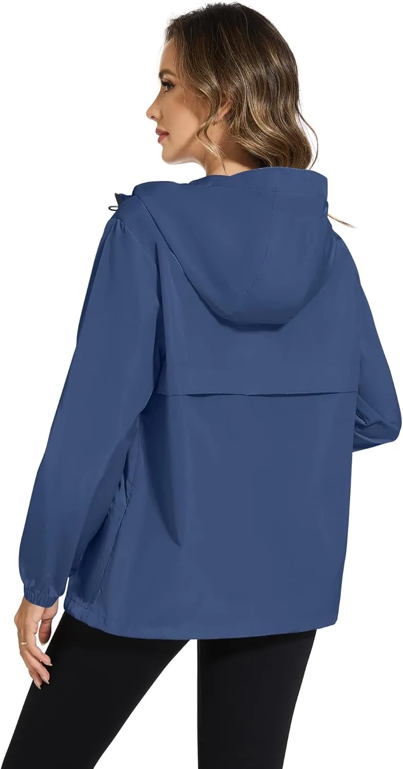 Avoogue Waterproof Jacket with Hood Packable Raincoats for Women Reflective Jacket Windbreaker