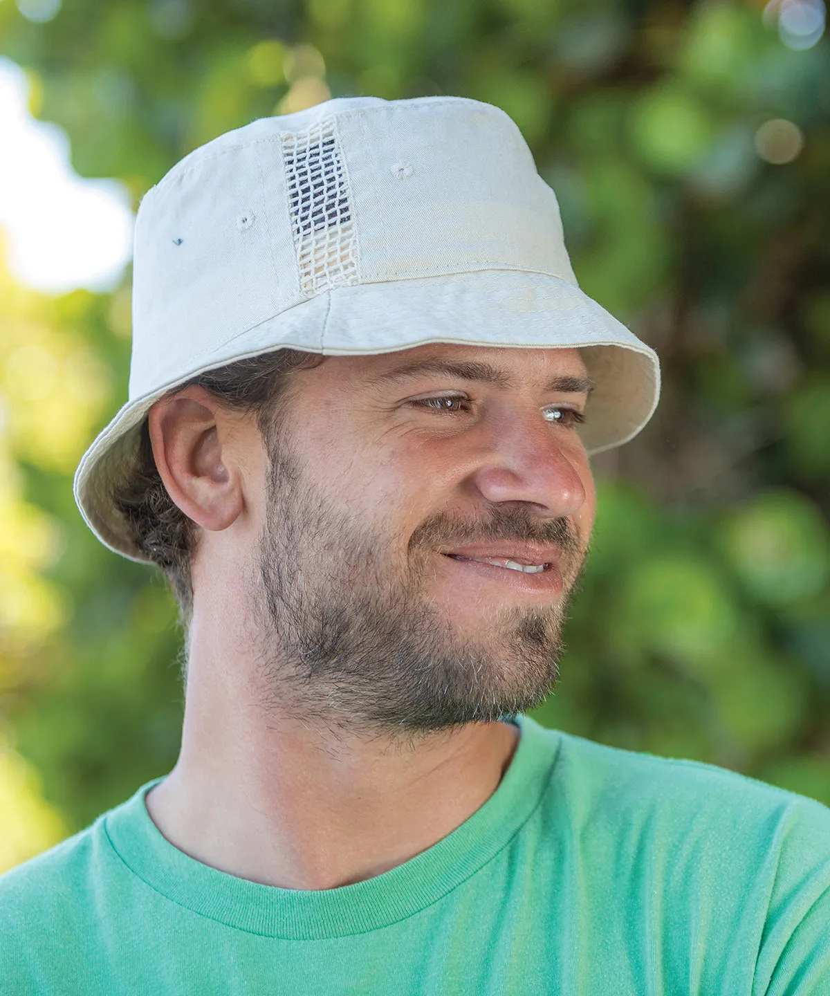 Deluxe washed cotton bucket hat with side mesh panels | Navy