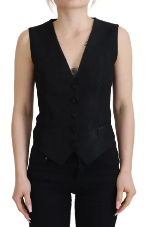 Elegant Black Silk Blend Waistcoat Vest