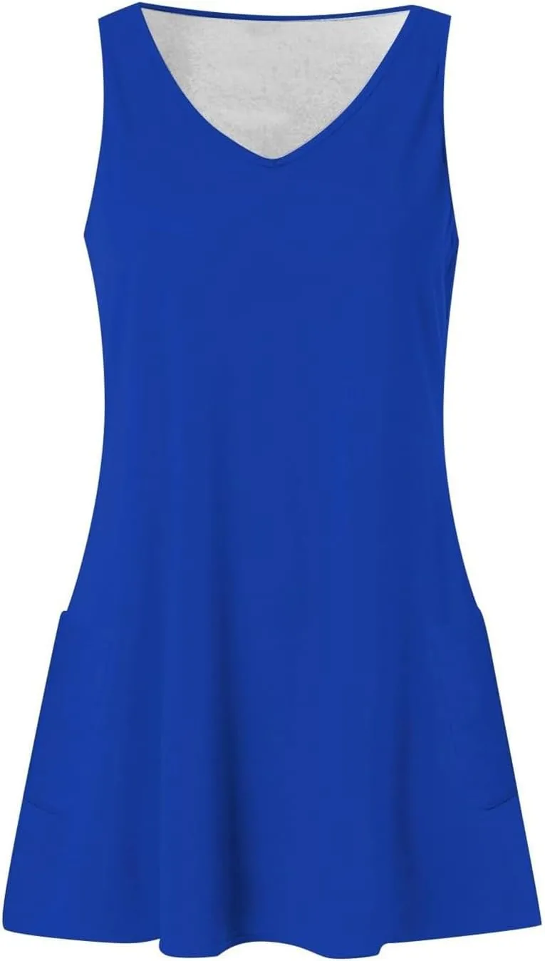 hlysgo Going Out Dresses for Women 2025 Summer Sleeveless V Neck Mini Dress Casual Beachwear Coverup Sundress with Pockets