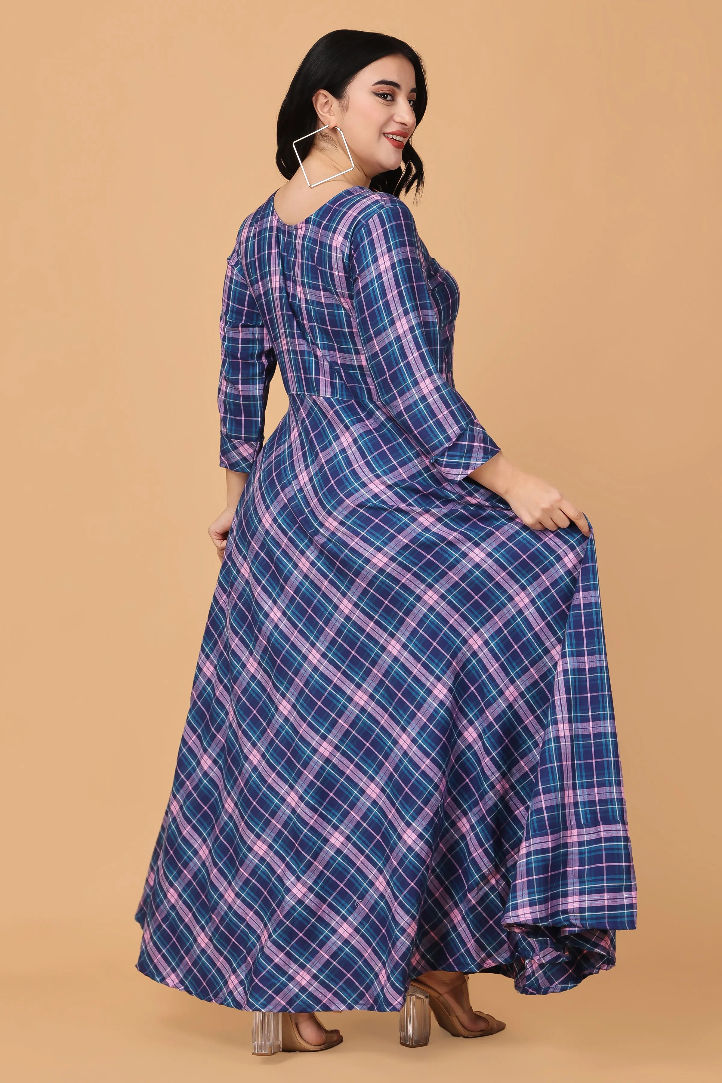 Indigo Breeze Twill Checked Dress