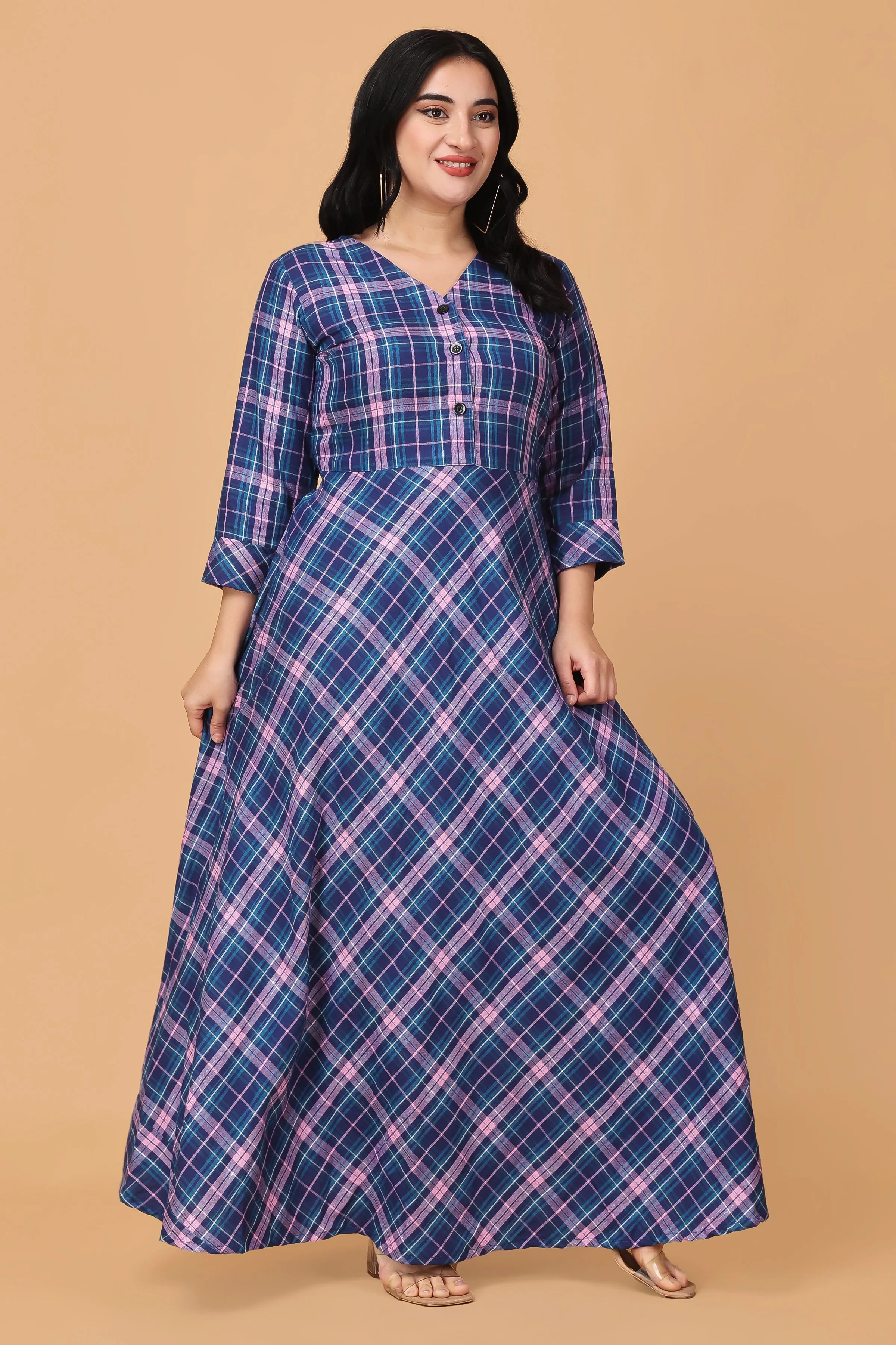 Indigo Breeze Twill Checked Dress