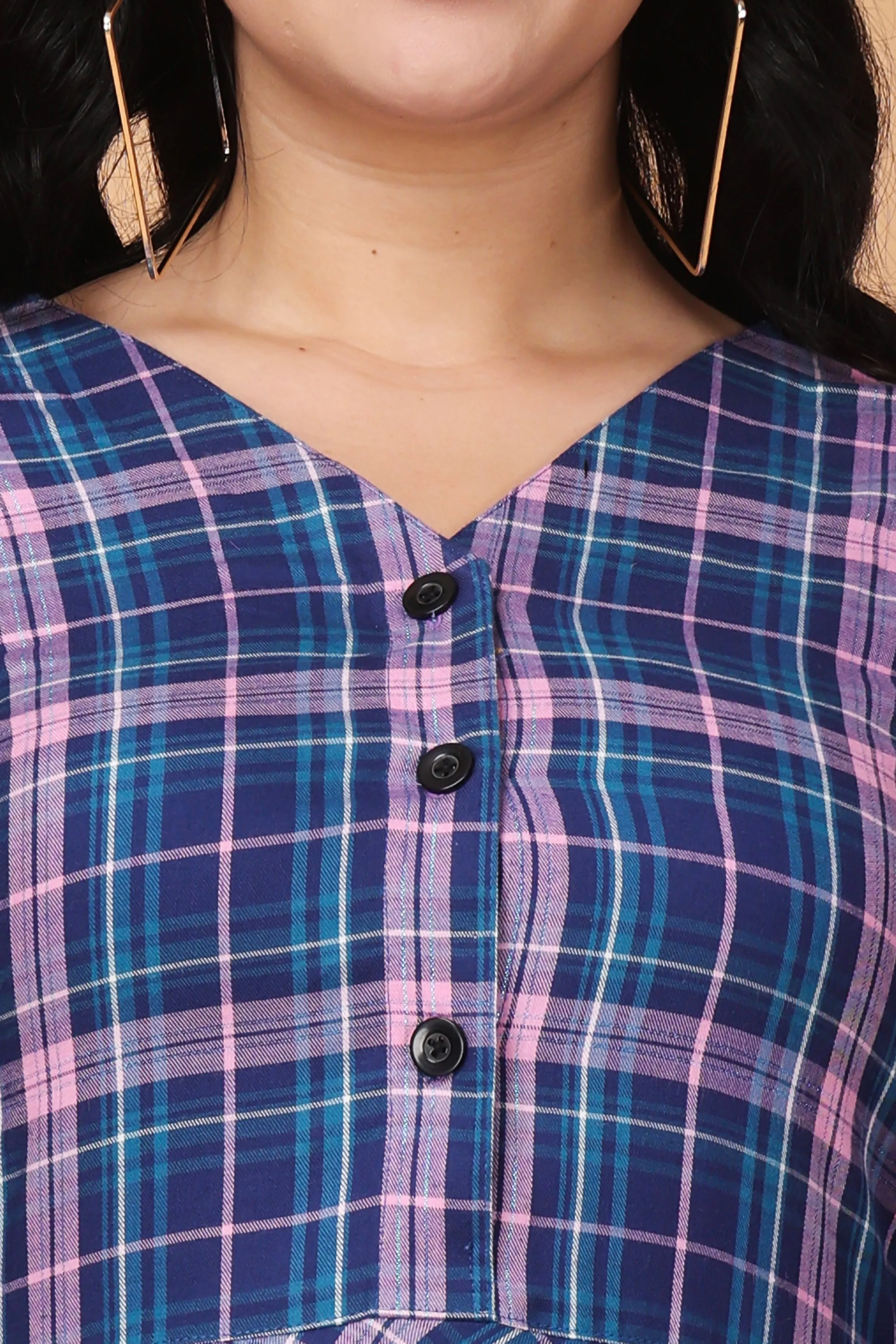 Indigo Breeze Twill Checked Dress