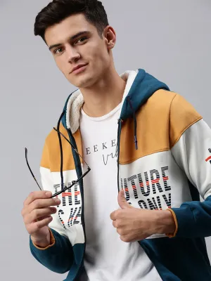 Men Blue Colourblocked Hoodie