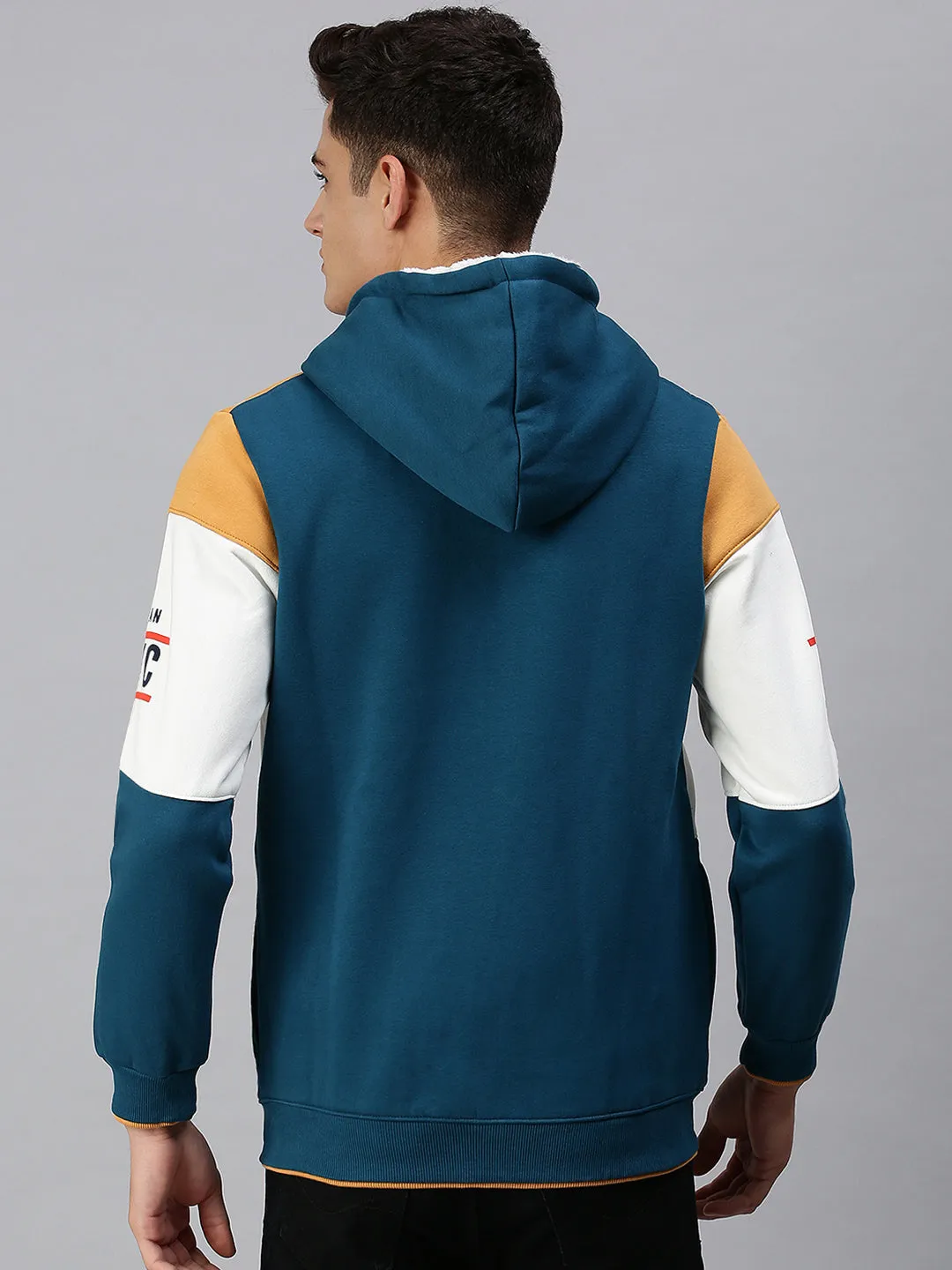 Men Blue Colourblocked Hoodie