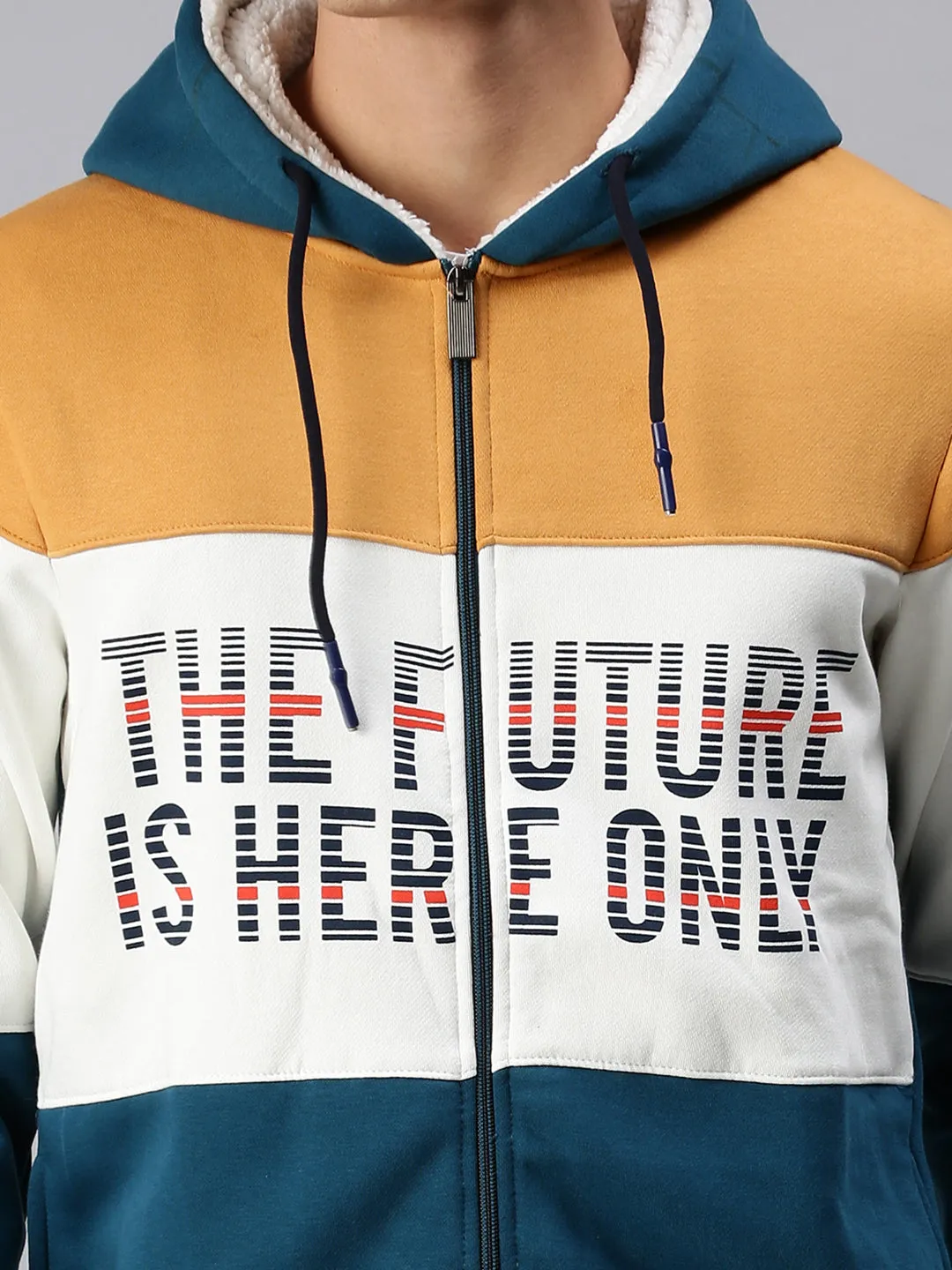 Men Blue Colourblocked Hoodie