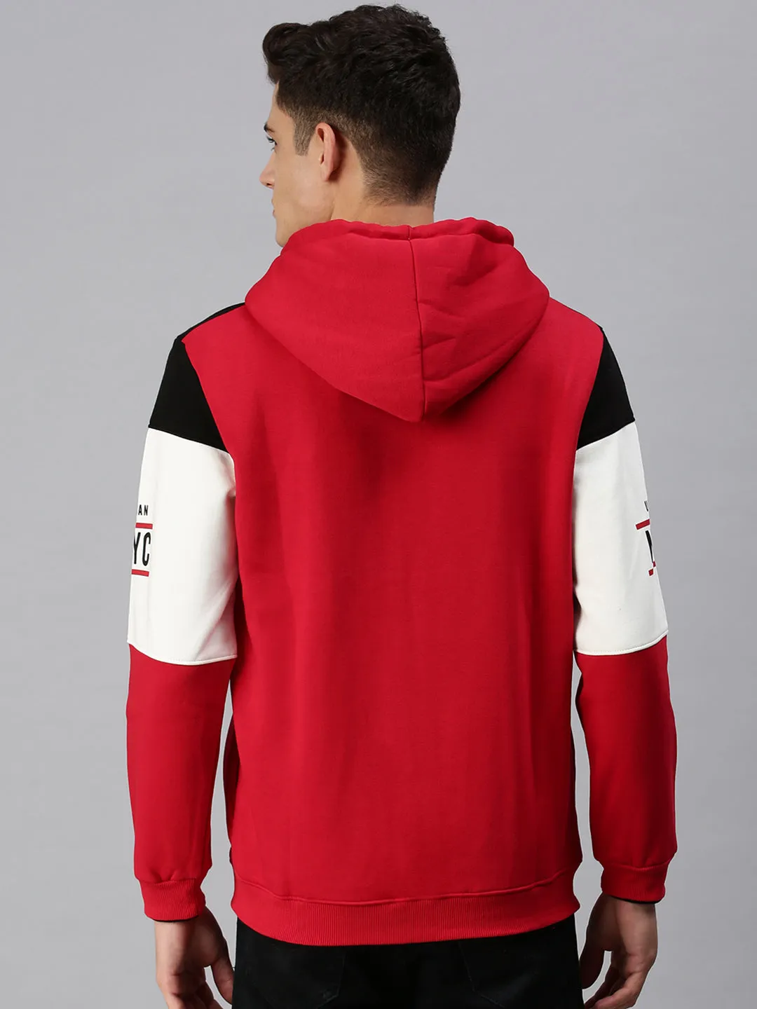 Men Red Colourblocked Hoodie