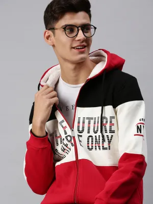 Men Red Colourblocked Hoodie