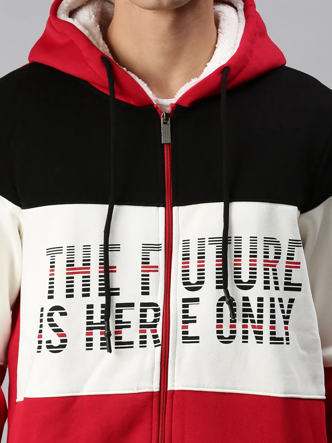 Men Red Colourblocked Hoodie