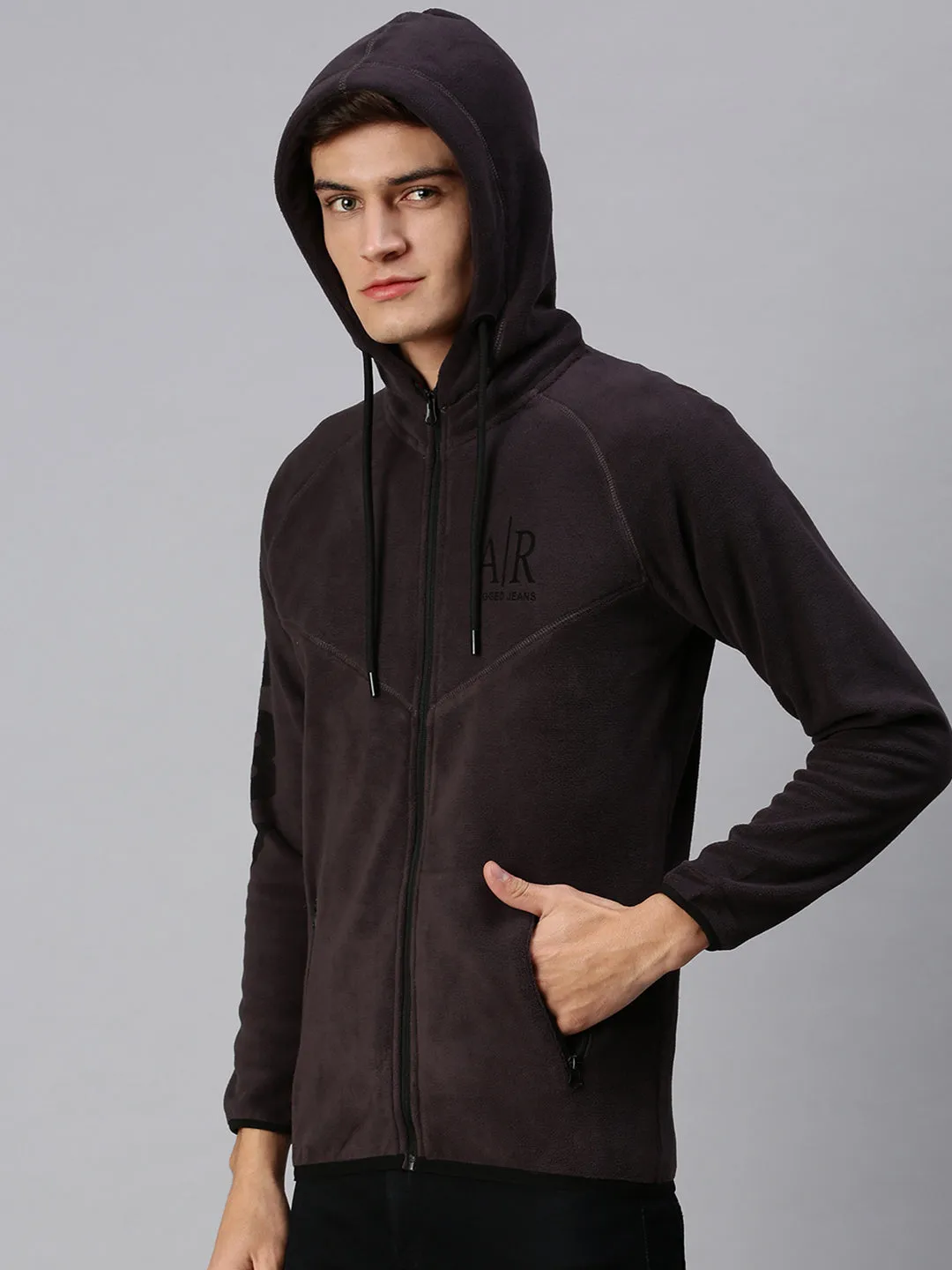 Men Solid Grey Hoodie