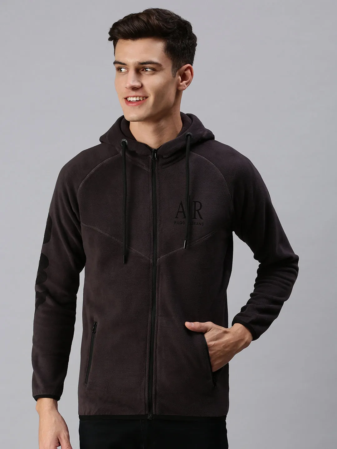 Men Solid Grey Hoodie