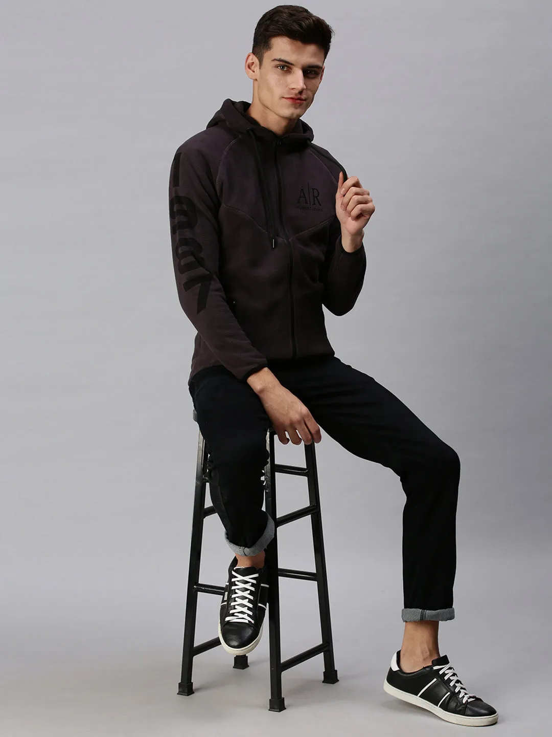 Men Solid Grey Hoodie