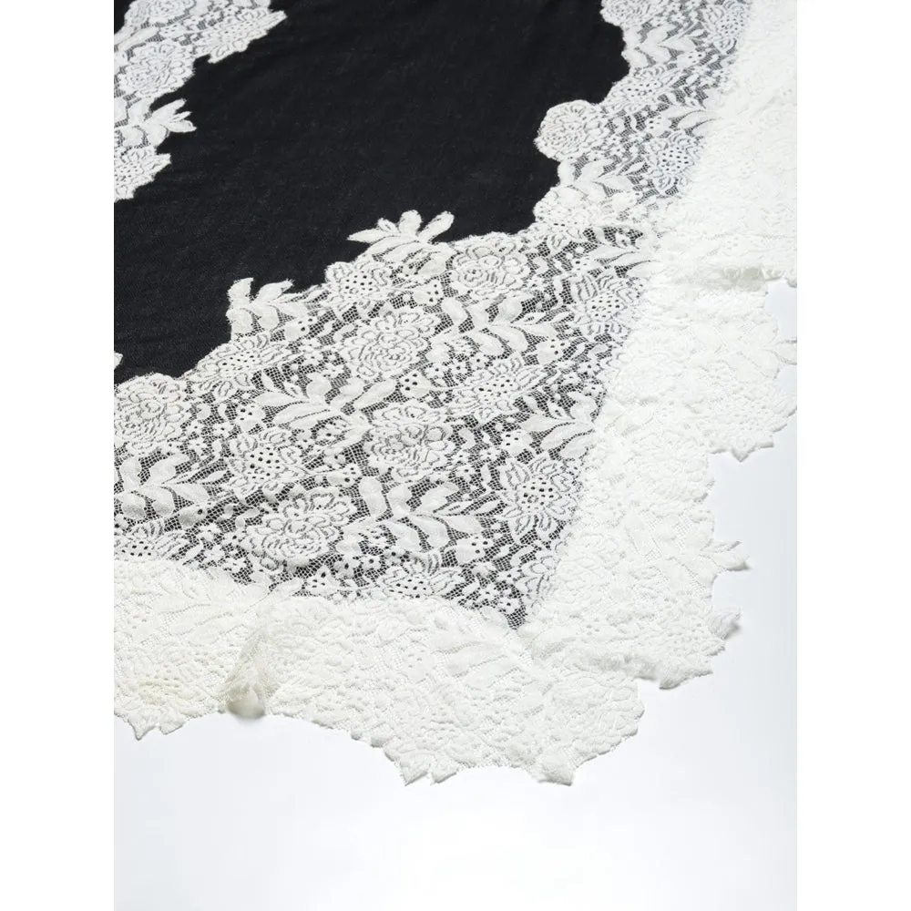 Modarta By Kamakshi Black And White Fine Wool Valentino Lace Shawl