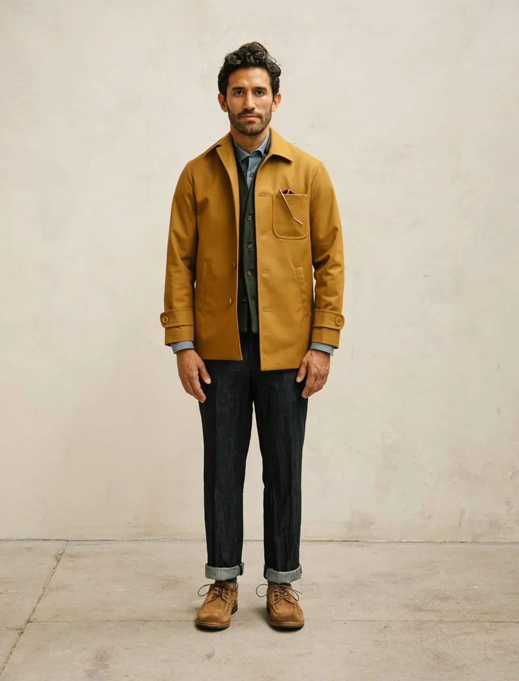 Mustard Waxed Cotton Overcoat