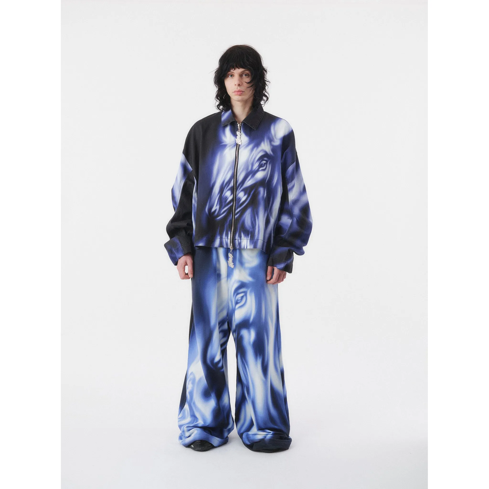 OVERSIZED DENIM JKT / BLACK/WHITE/LILAC