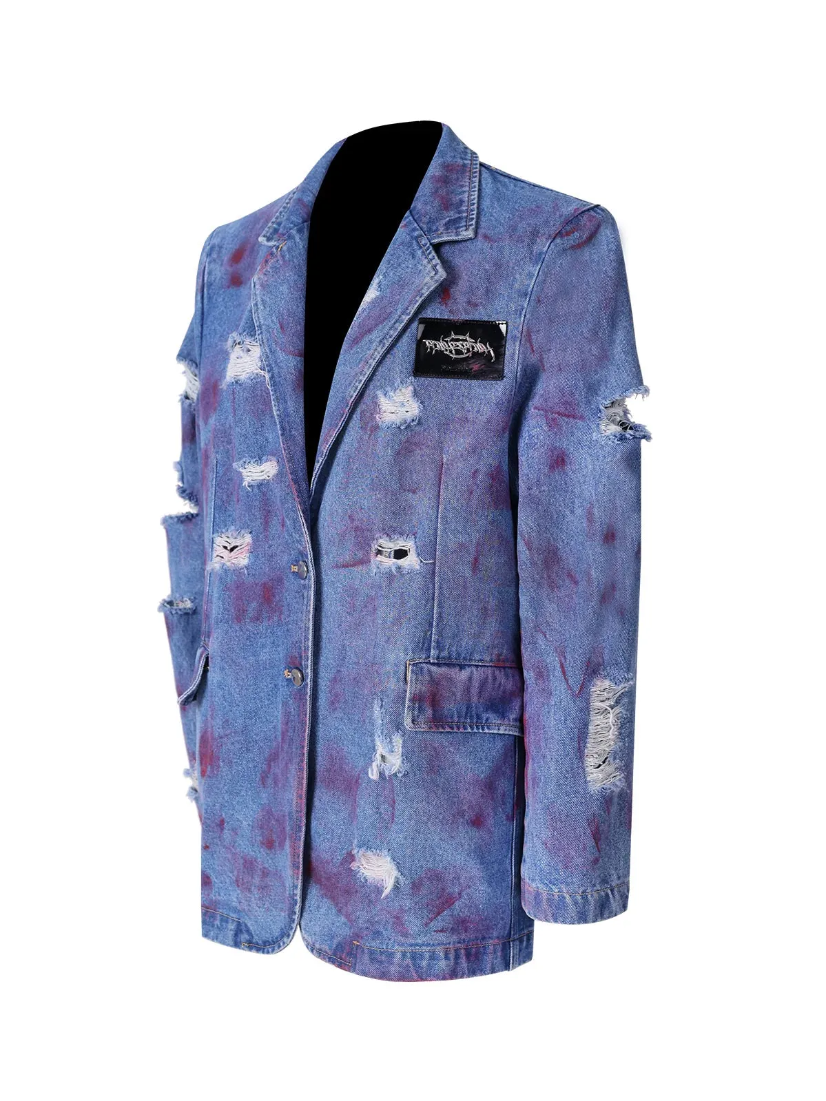 PINKSPINK Distressed Denim Blazer - Blue with Red Accents