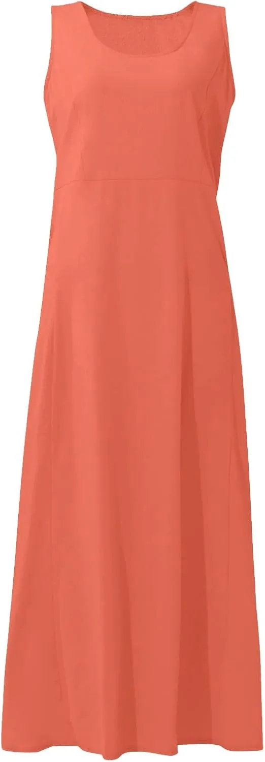 Plus Size Sun Dresses for Curvy Women Linen Dress Sleeveless Cotton Linen Sundress Pocket
