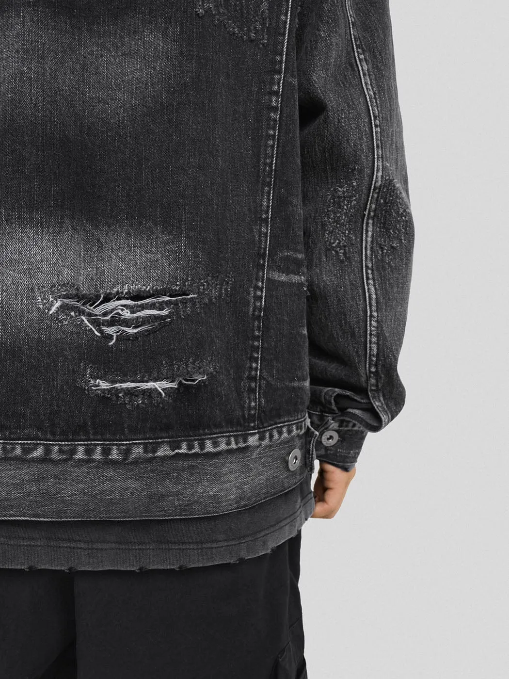 Ripped Washed Black Denim Jacket