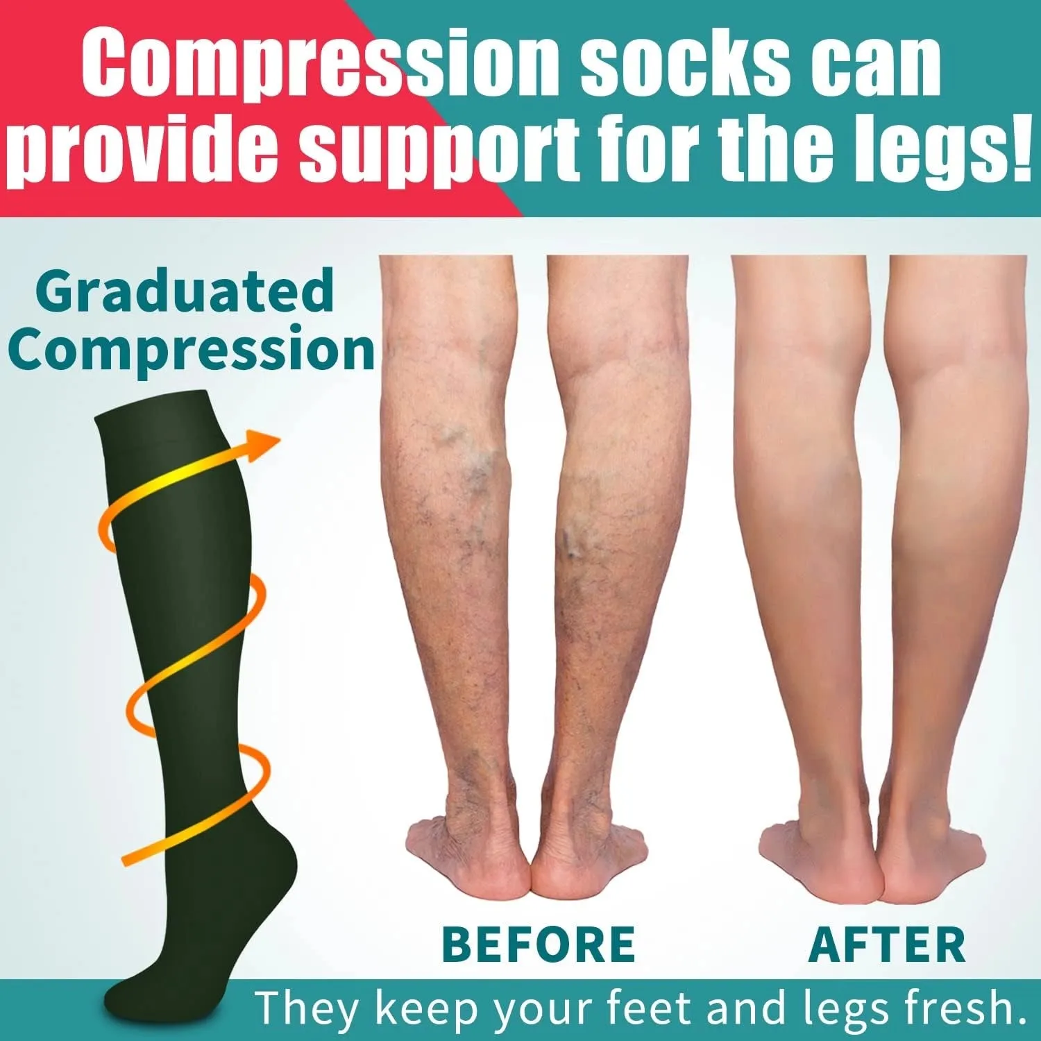 ROYALUCK 6 Pairs Sports Compression Socks Leg Support & Recovery Compression Socks
