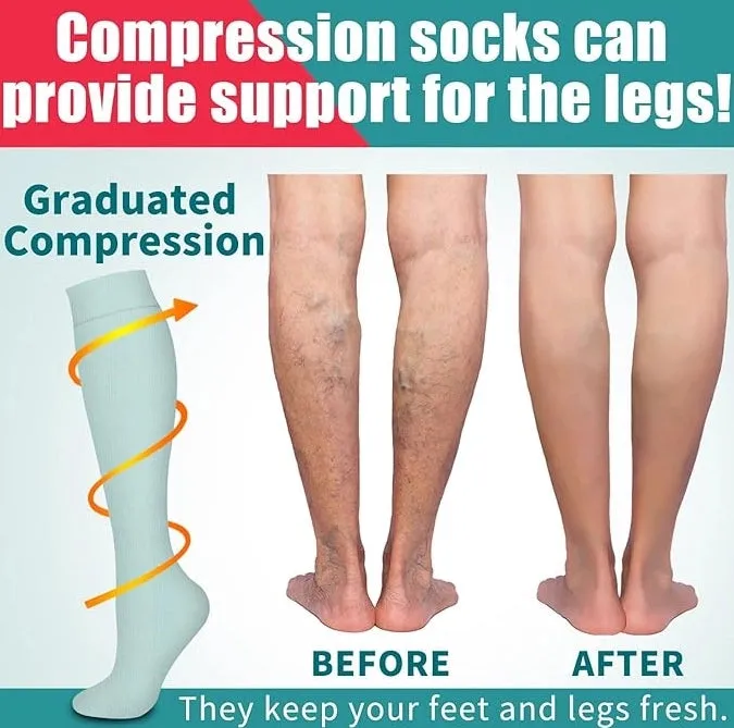 ROYALUCK 6 Pairs Unisex Compression Socks  Medical Support for Athletes, Nurses, Travelers