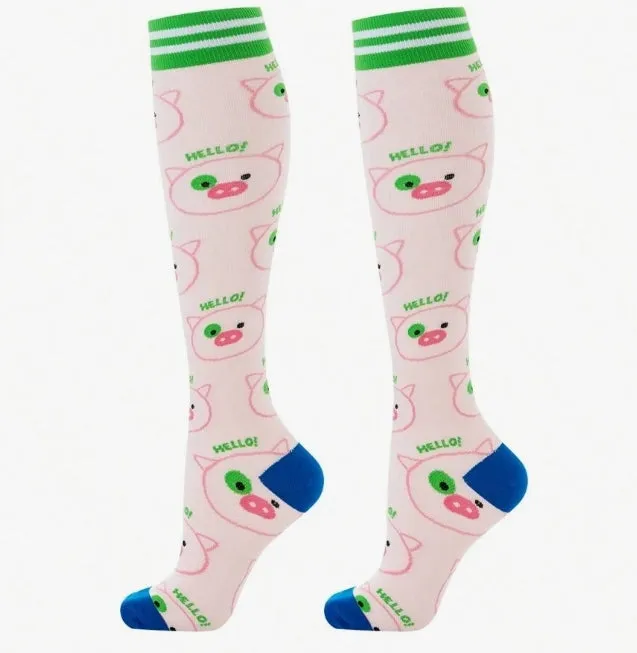 ROYALUCK 6 Pairs Women Cartoon Pig Pattern Long Socks