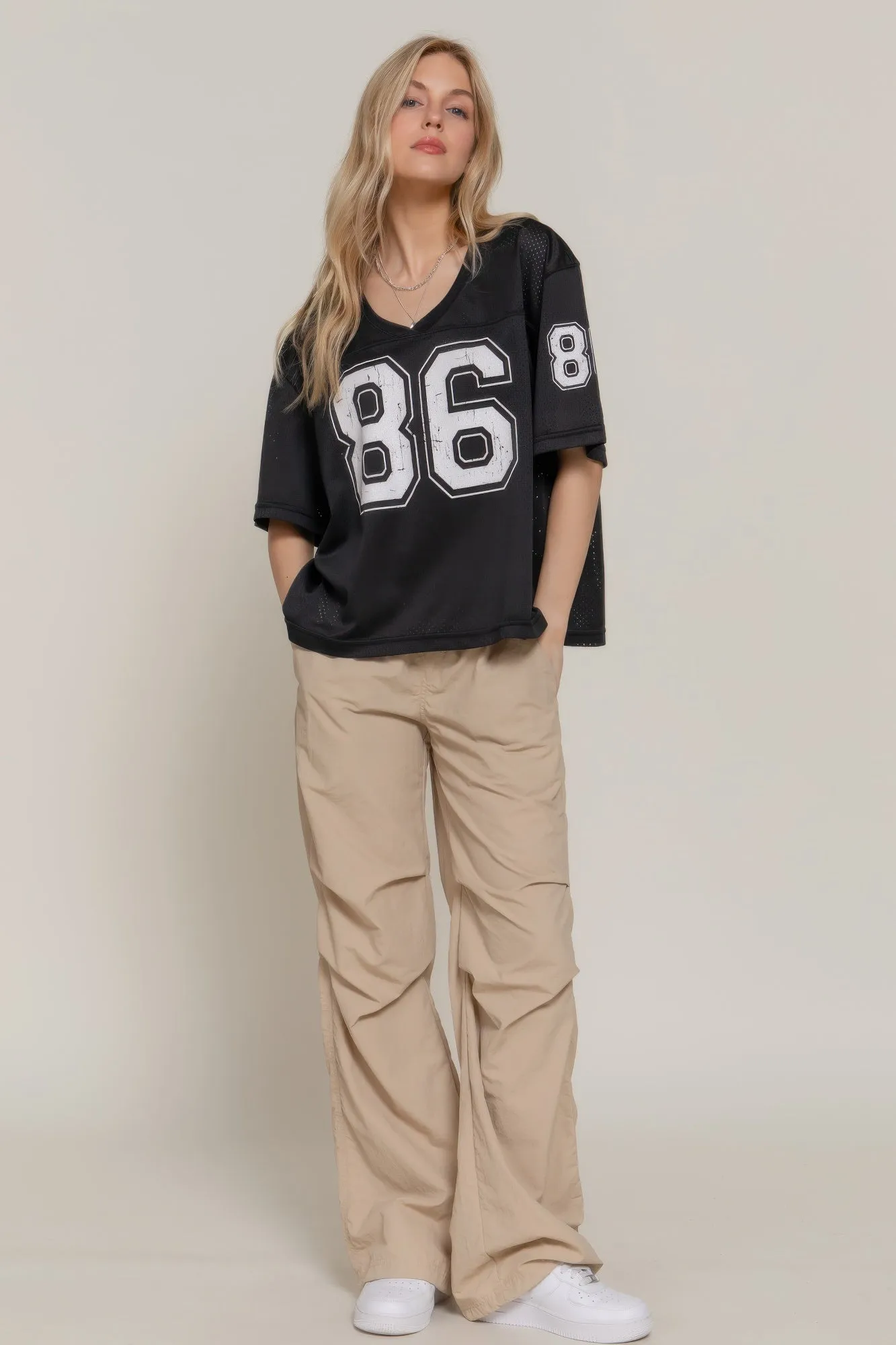 Silk Screen Print Mesh Oversize Basball T-shirt