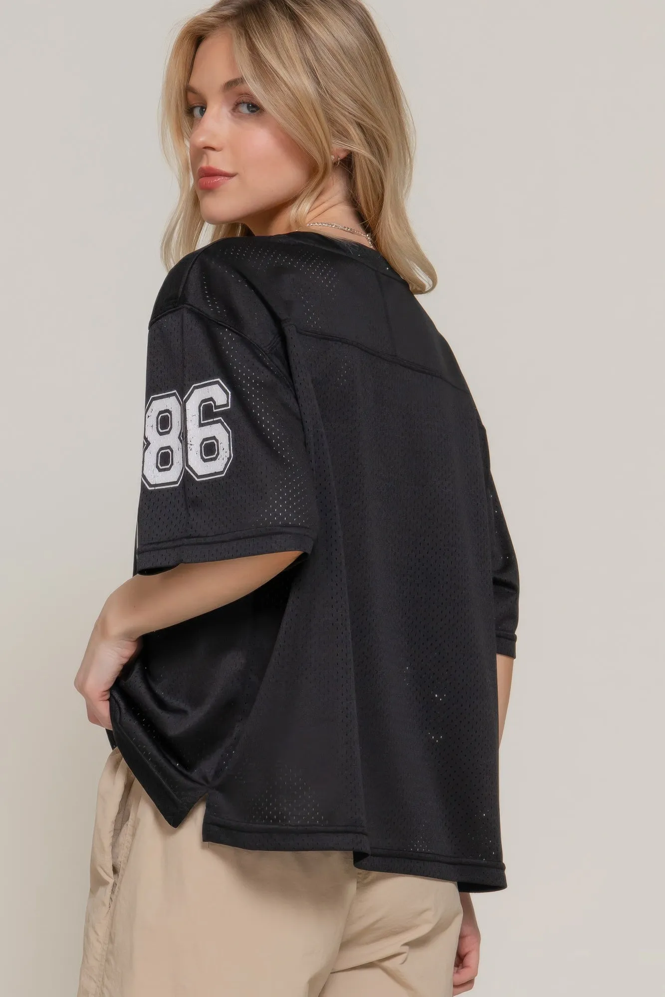 Silk Screen Print Mesh Oversize Basball T-shirt