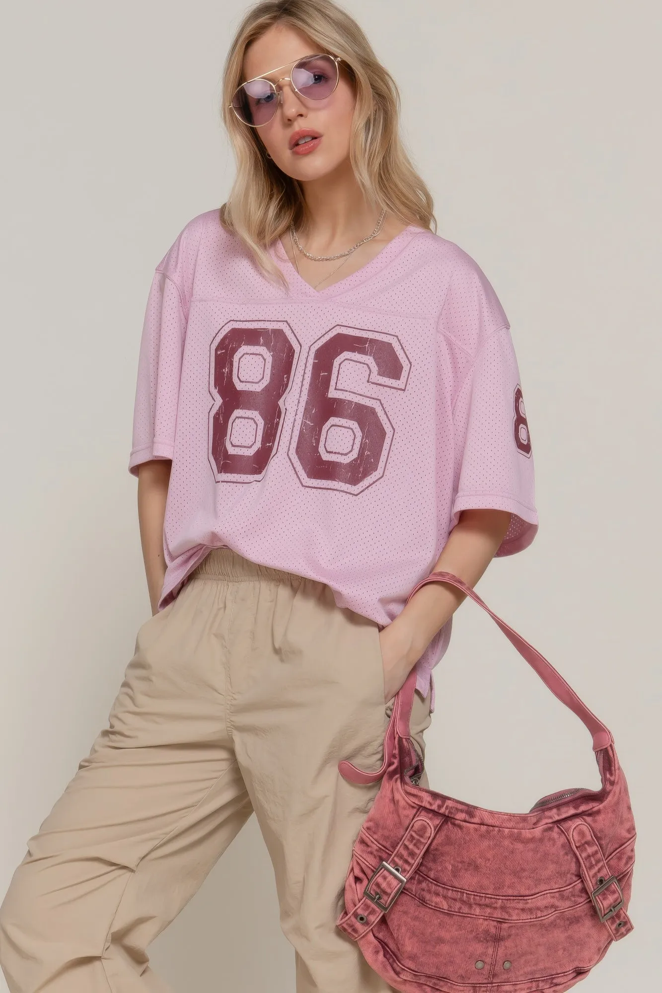 Silk Screen Print Mesh Oversize Basball T-shirt