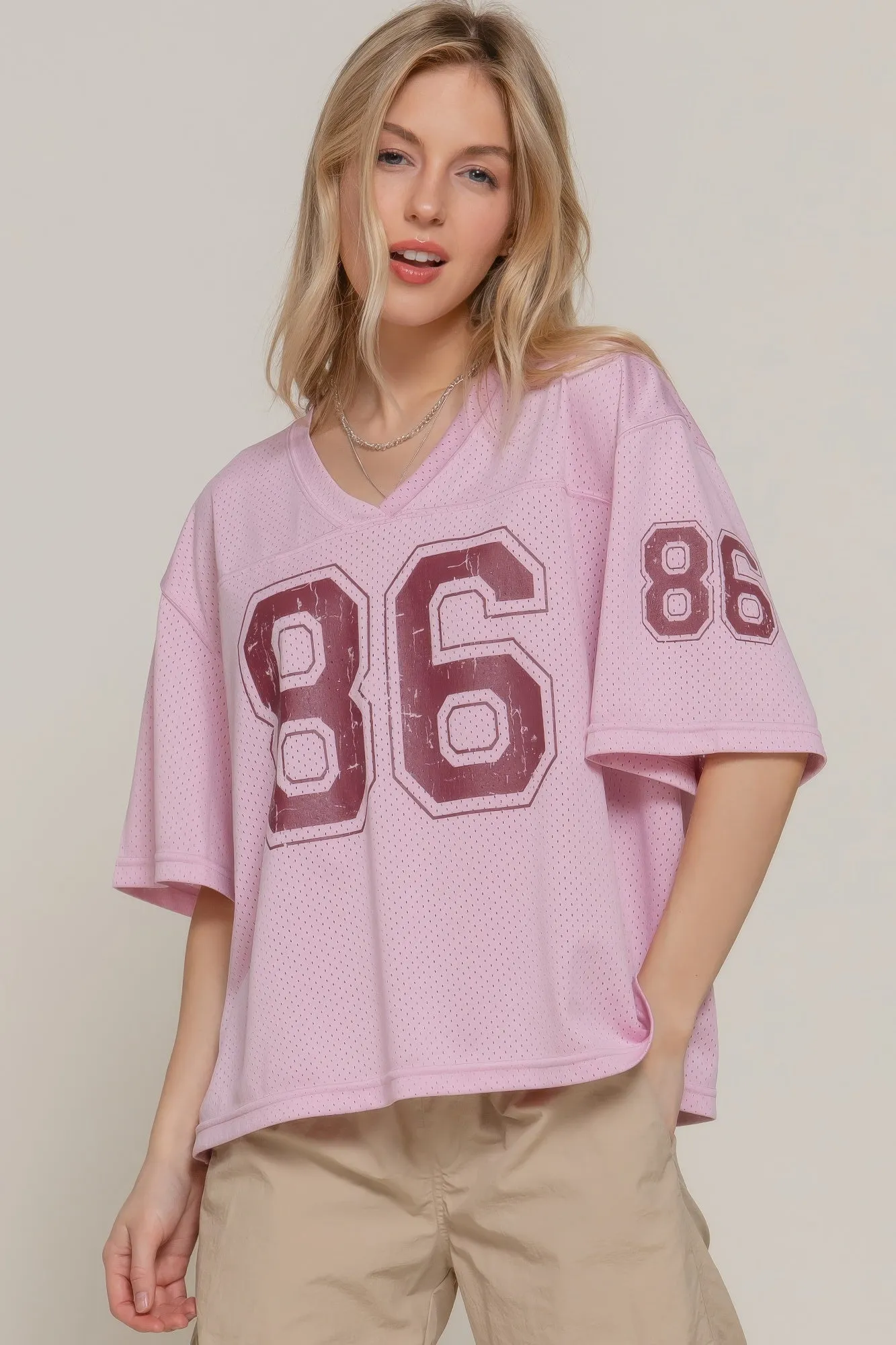 Silk Screen Print Mesh Oversize Basball T-shirt