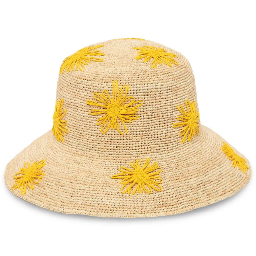 Sol Crochet Raffia Bucket with Flowers