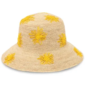 Sol Crochet Raffia Bucket with Flowers