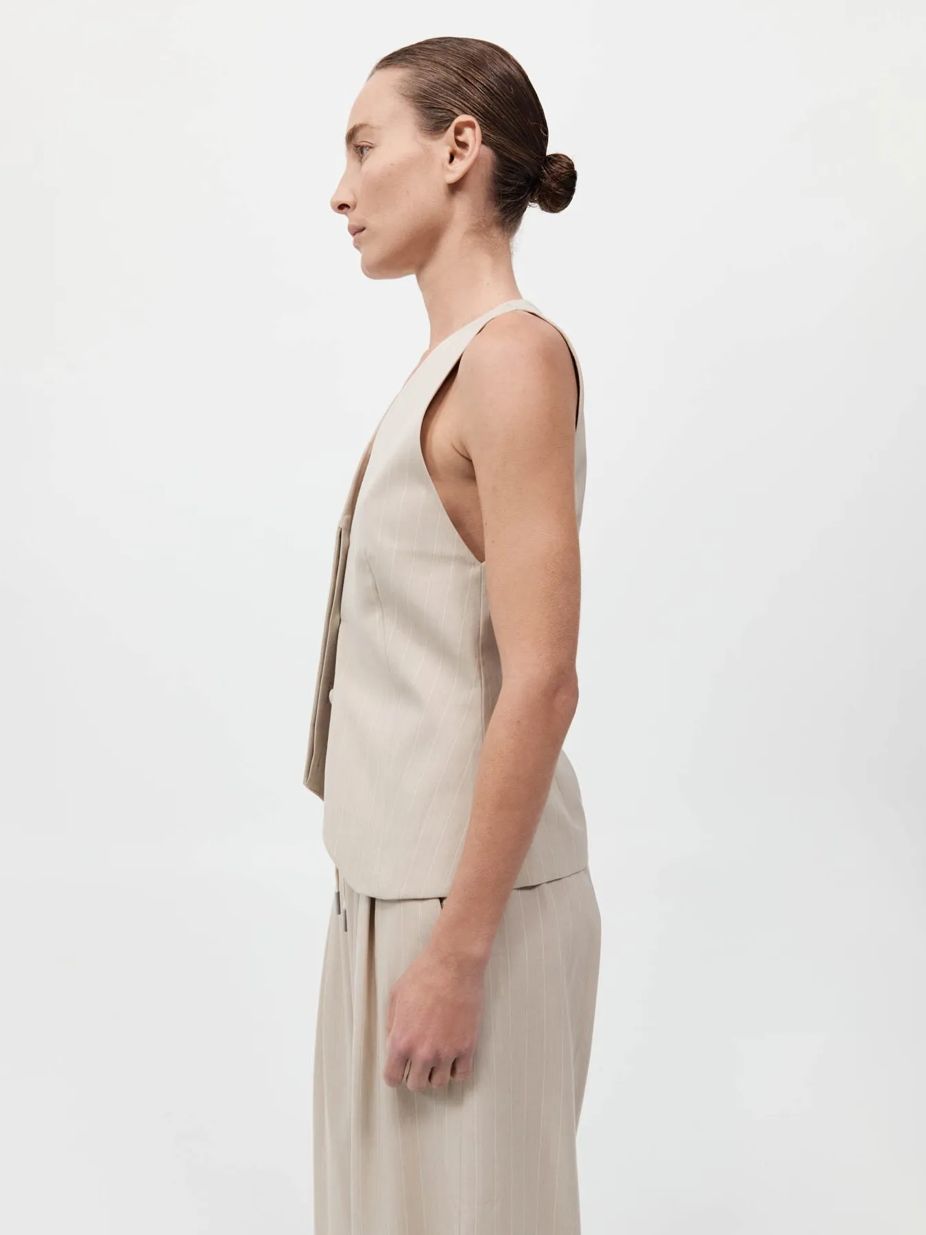 St. Agni Pinstripe Wool Vest Latte