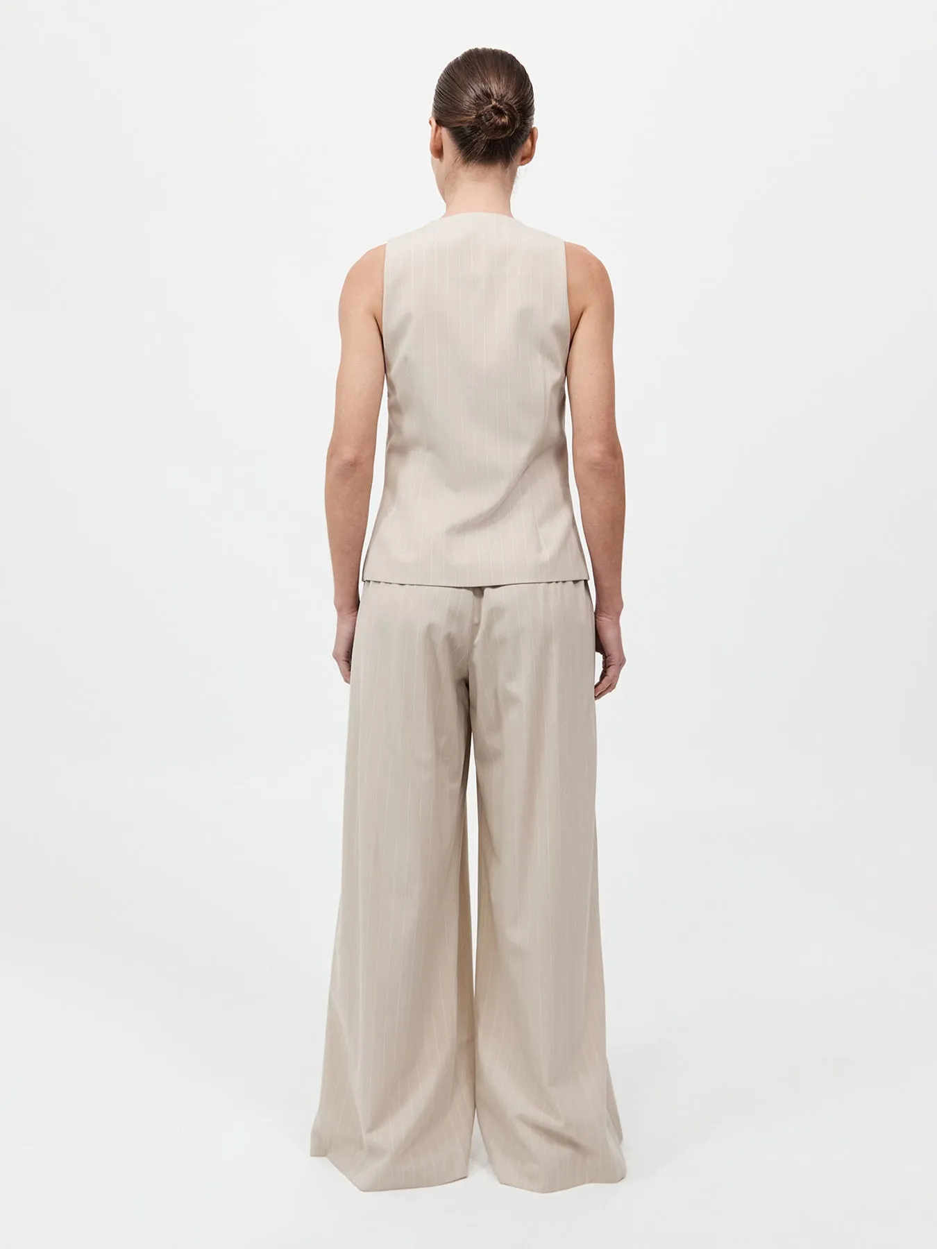 St. Agni Pinstripe Wool Vest Latte