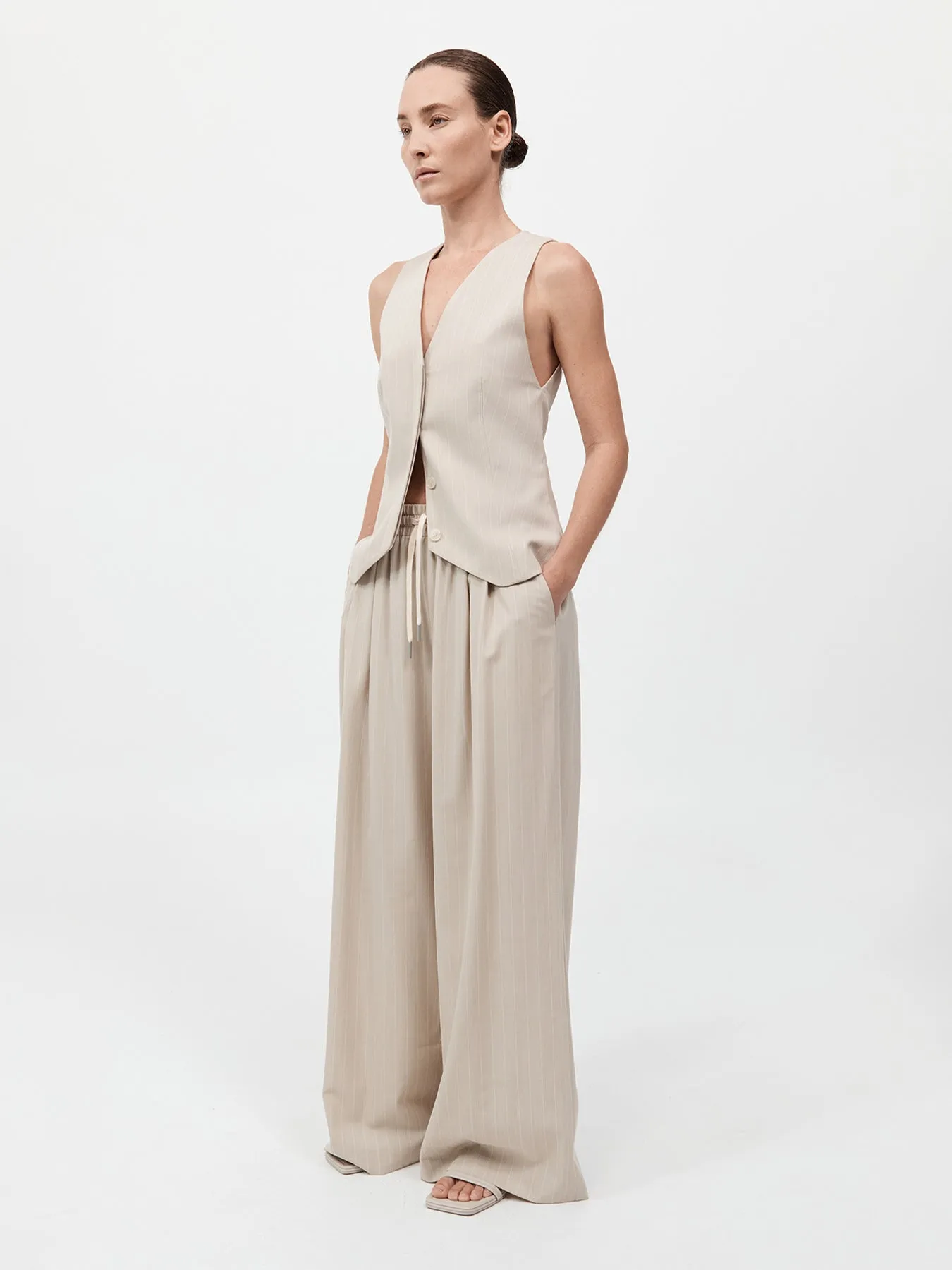 St. Agni Pinstripe Wool Vest Latte
