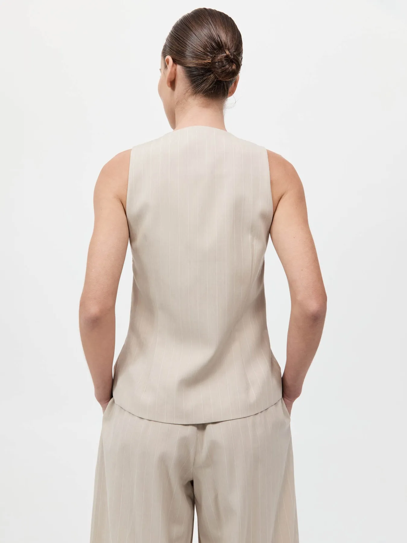 St. Agni Pinstripe Wool Vest Latte