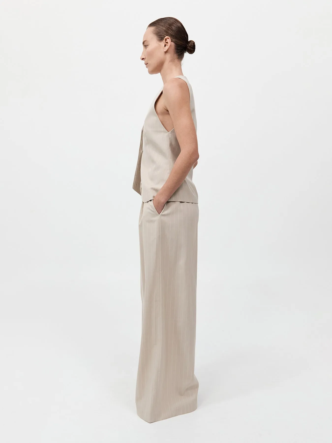 St. Agni Pinstripe Wool Vest Latte