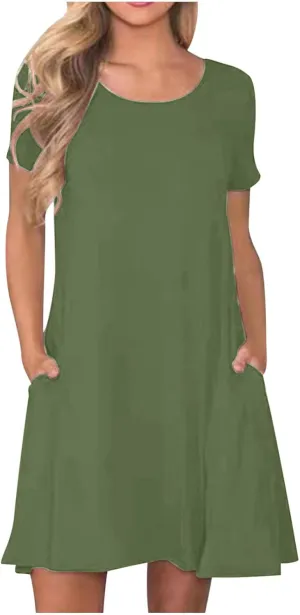 TARIENDY Mini Dresses for Women Summer Flowy Sundress 2025 Casual Beach Dress Short Sleeve Vacation Outfits with Pockets