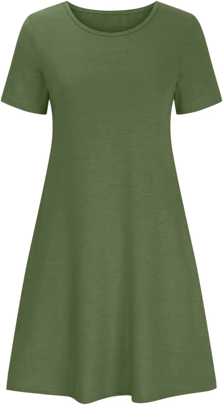 TARIENDY Mini Dresses for Women Summer Flowy Sundress 2025 Casual Beach Dress Short Sleeve Vacation Outfits with Pockets